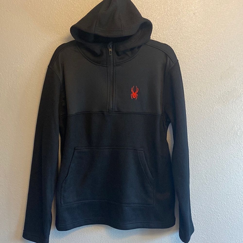 NWT- SPYDER- black mens 1/4 zip pullover hoodie- Size medium